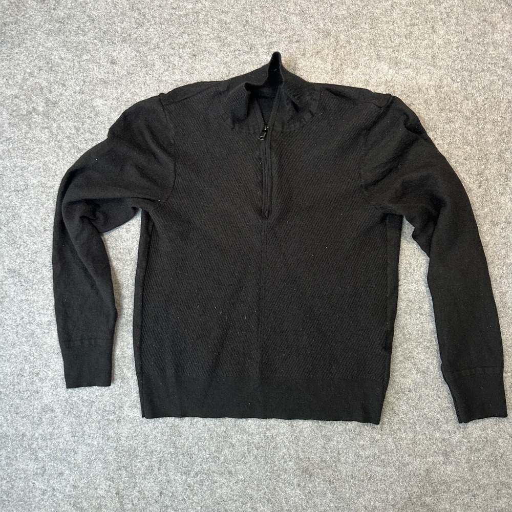 Alfani Quarter-Zip Sweater Medium Black Extrafine Merino Wool Blend
